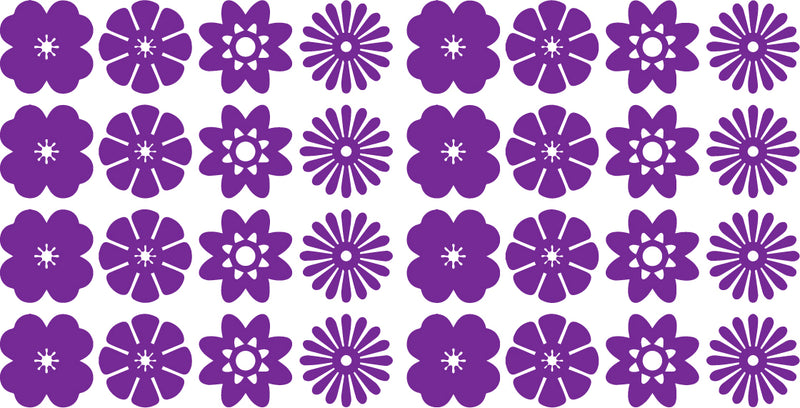 Set of 32 Vinyl Wall Art Decal - Variety of Flower Patterns - 3" x 3" Each - Bedroom Living Room Office Dorm Room Girly Wall Decoration - Cute Trendy Apartment Wall Decor (3" x 3" Each; Purple) 1