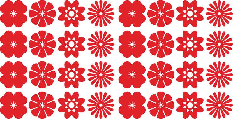 Set of 32 Vinyl Wall Art Decal - Variety of Flower Patterns - 3" x 3" Each - Bedroom Living Room Office Dorm Room Girly Wall Decoration - Cute Trendy Apartment Wall Decor (3" x 3" Each; Red) 1