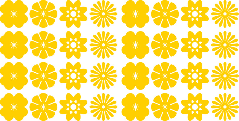 Set of 32 Vinyl Wall Art Decal - Variety of Flower Patterns - 3" x 3" Each - Bedroom Living Room Office Dorm Room Girly Wall Decoration - Cute Trendy Apartment Wall Decor (3" x 3" Each; Yellow) 1