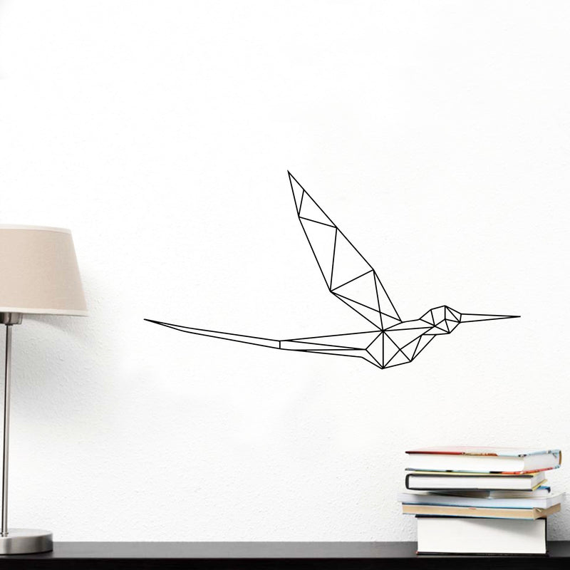 Vinyl Wall Art Decal - Geometric Hummingbird Side View - 12" x 23" - Stencil Adhesive Vinyl for Home Apartment Workplace Use - Geometric Shapes for Living Room Bedroom Decorations (12" x 23"; Black) 2
