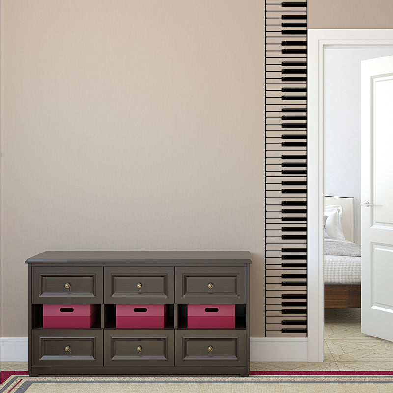 Vinyl Wall Art Decal - Piano Keys Design - 68" x 12" Decoration Vinyl Sticker - Unisex Musician Wall Art Decal - Modern Music Instrument Decal - Indoor Outdoor Stencil Adhesive (68" x 12"; Black) 1