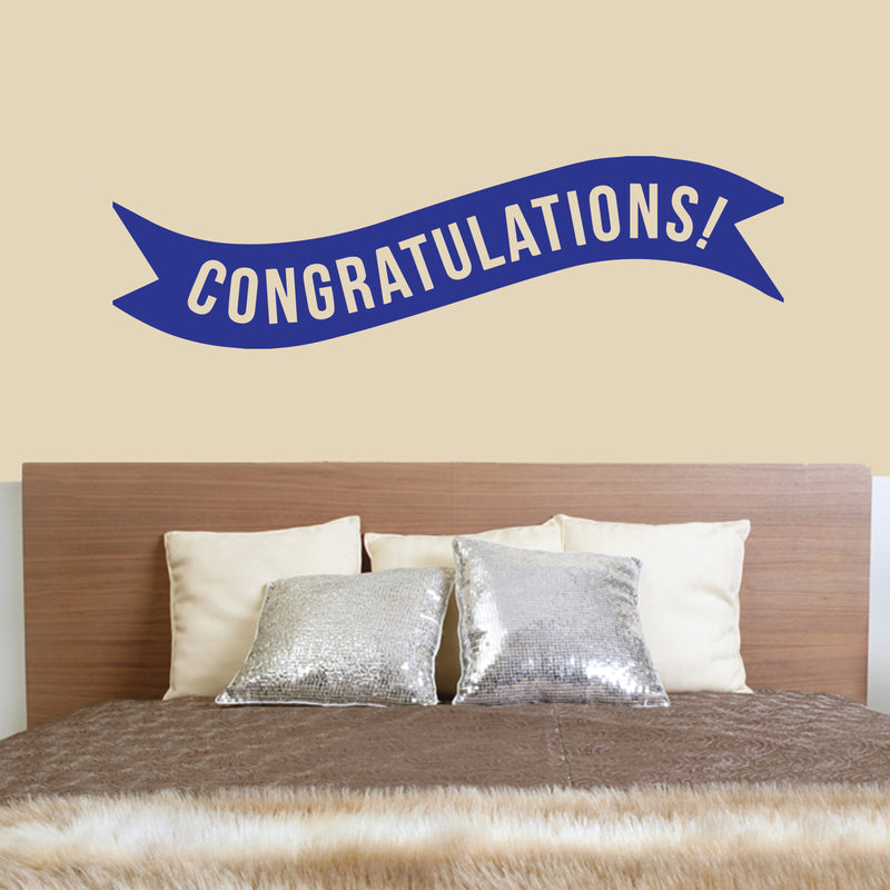 Vinyl Wall Art Decals - Congratulations! Banner - Best Wishes Celebrate Home Work Place Stencil Adhesives - Fun Happy Decal for Office Living Room Bedroom Dorm Room (13" x 45"; Blue) 2