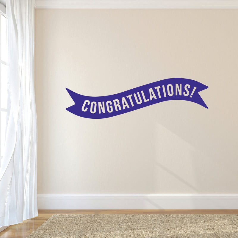 Vinyl Wall Art Decals - Congratulations! Banner - 13" x 45" - Best Wishes Celebrate Home Work Place Stencil Adhesives - Fun Happy Decal for Office Living Room Bedroom Dorm Room (13" x 45"; Blue) 2