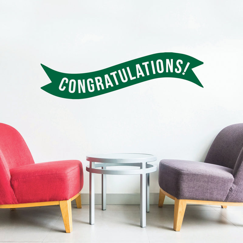 Vinyl Wall Art Decals - Congratulations! Banner - 13" x 45" - Best Wishes Celebrate Home Work Place Stencil Adhesives - Fun Happy Decal for Office Living Room Bedroom Dorm Room (13" x 45"; Green) 1