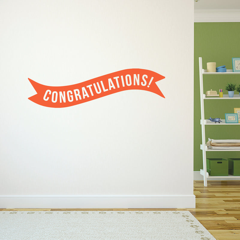 Vinyl Wall Art Decals - Congratulations! Banner - 13" x 45" - Best Wishes Celebrate Home Work Place Stencil Adhesives - Fun Happy Decal for Office Living Room Bedroom Dorm Room (13" x 45"; Orange) 2