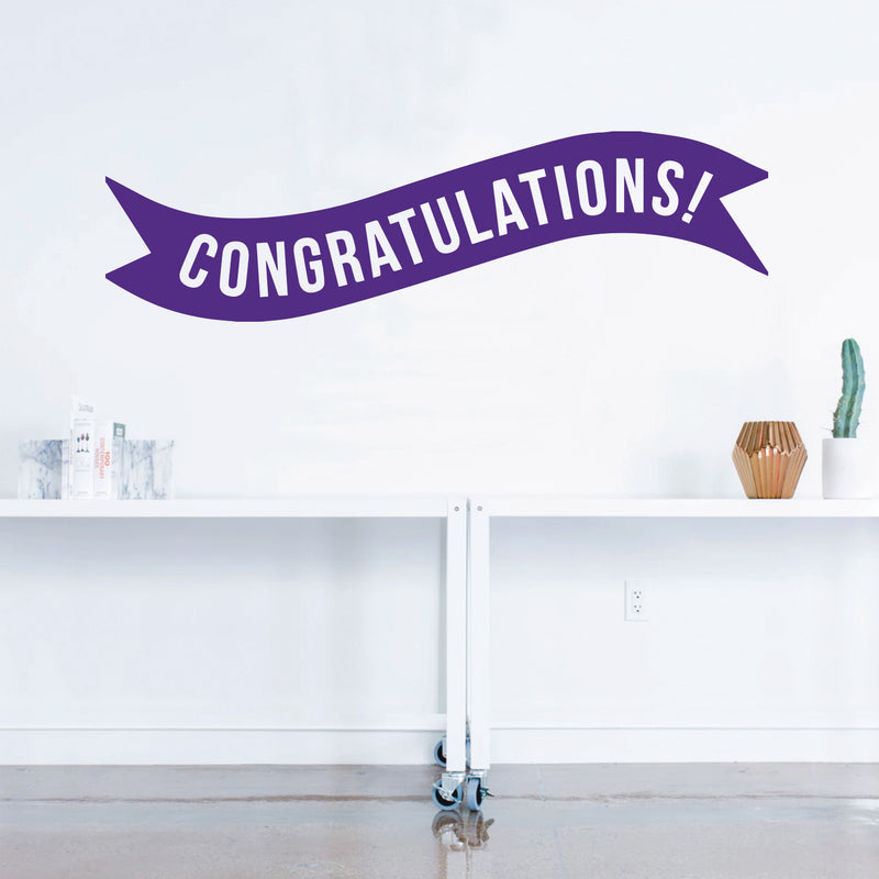 Vinyl Wall Art Decals - Congratulations! Banner - 13" x 45" - Best Wishes Celebrate Home Work Place Stencil Adhesives - Fun Happy Decal for Office Living Room Bedroom Dorm Room (13" x 45"; Purple) 1