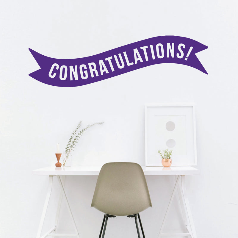 Vinyl Wall Art Decals - Congratulations! Banner - 13" x 45" - Best Wishes Celebrate Home Work Place Stencil Adhesives - Fun Happy Decal for Office Living Room Bedroom Dorm Room (13" x 45"; Purple) 2