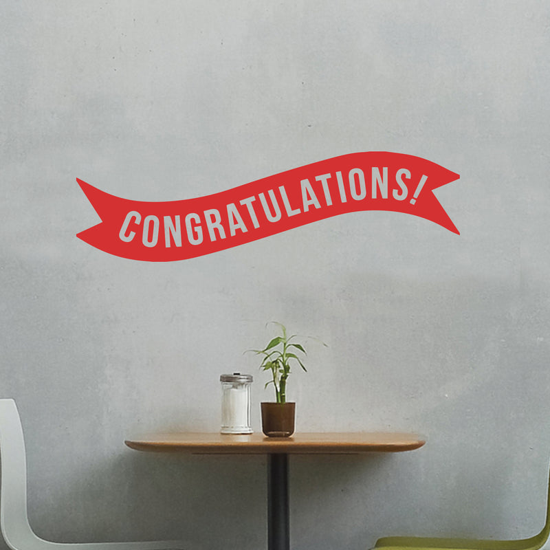 Vinyl Wall Art Decals - Congratulations! Banner - 13" x 45" - Best Wishes Celebrate Home Work Place Stencil Adhesives - Fun Happy Decal for Office Living Room Bedroom Dorm Room (13" x 45"; Red) 2