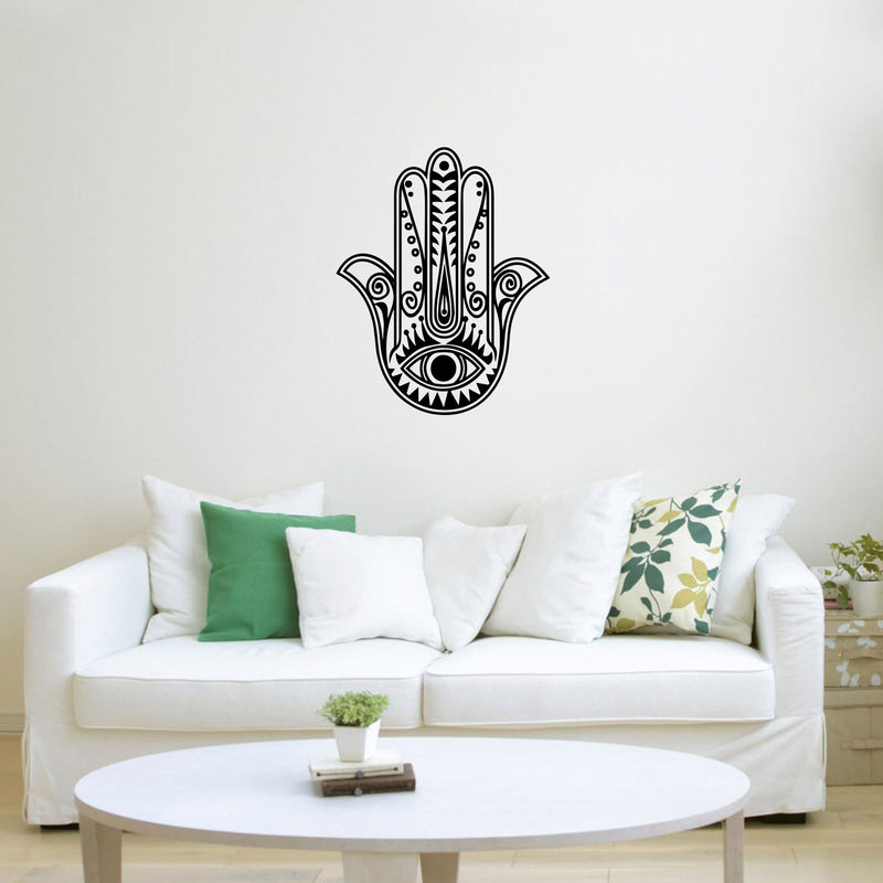 Vinyl Wall Art Decal - Hamsa Hand - 29" x 23" - Hand of Fatima Evil Eye Protection Blessing Symbol - Home Apartment Decor - Yoga Studio Namaste Meditation Mandala House Warming Gift (29" x 23"; Black) 1