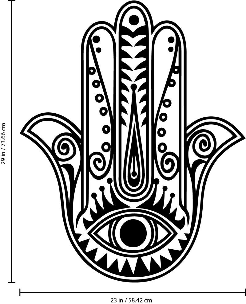 Vinyl Wall Art Decal - Hamsa Hand - Hand of Fatima Evil Eye Protection Blessing Symbol - Home Apartment Decor - Yoga Studio Namaste Meditation Mandala House Warming Gift (29" x 23"; White) 4