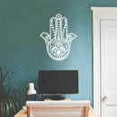 Vinyl Wall Art Decal - Hamsa Hand - 29" x 23" - Hand of Fatima Evil Eye Protection Blessing Symbol - Home Apartment Decor - Yoga Studio Namaste Meditation Mandala House Warming Gift (29" x 23"; White) 2