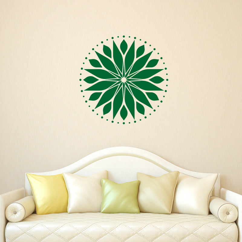 Vinyl Wall Art Decal - Circle Mandala - 23" x 23" - Adhesive Vinyl Sticker Decals - Home Apartment Workplace Decor - Yoga Studio Namaste Meditation Mandala Bohemian Flower (23" x 23"; Green) 1