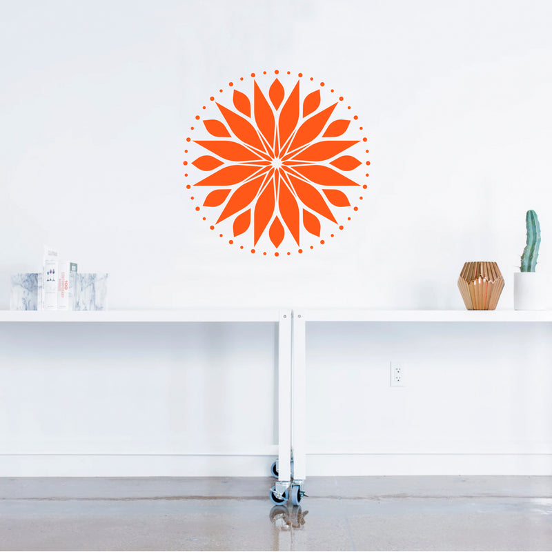 Vinyl Wall Art Decal - Circle Mandala - 23" x 23" - Adhesive Vinyl Sticker Decals - Home Apartment Workplace Decor - Yoga Studio Namaste Meditation Mandala Bohemian Flower (23" x 23"; Orange) 3