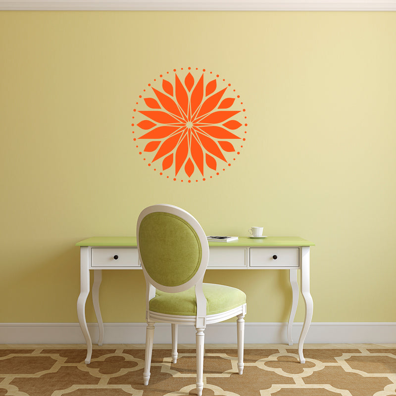 Vinyl Wall Art Decal - Circle Mandala - 23" x 23" - Adhesive Vinyl Sticker Decals - Home Apartment Workplace Decor - Yoga Studio Namaste Meditation Mandala Bohemian Flower (23" x 23"; Orange) 2