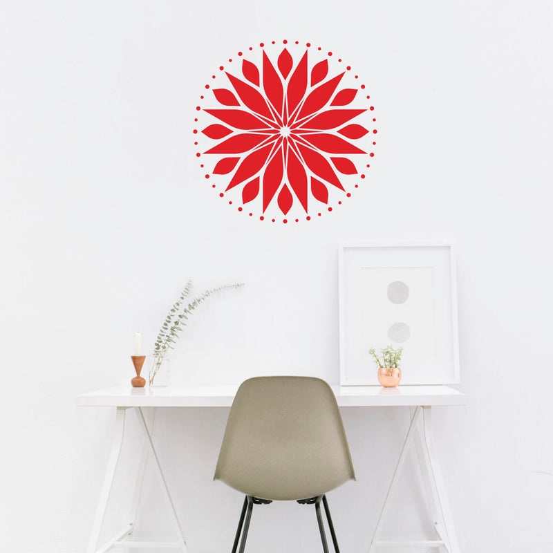 Vinyl Wall Art Decal - Circle Mandala - 23" x 23" - Adhesive Vinyl Sticker Decals - Home Apartment Workplace Decor - Yoga Studio Namaste Meditation Mandala Bohemian Flower (23" x 23"; Red) 1