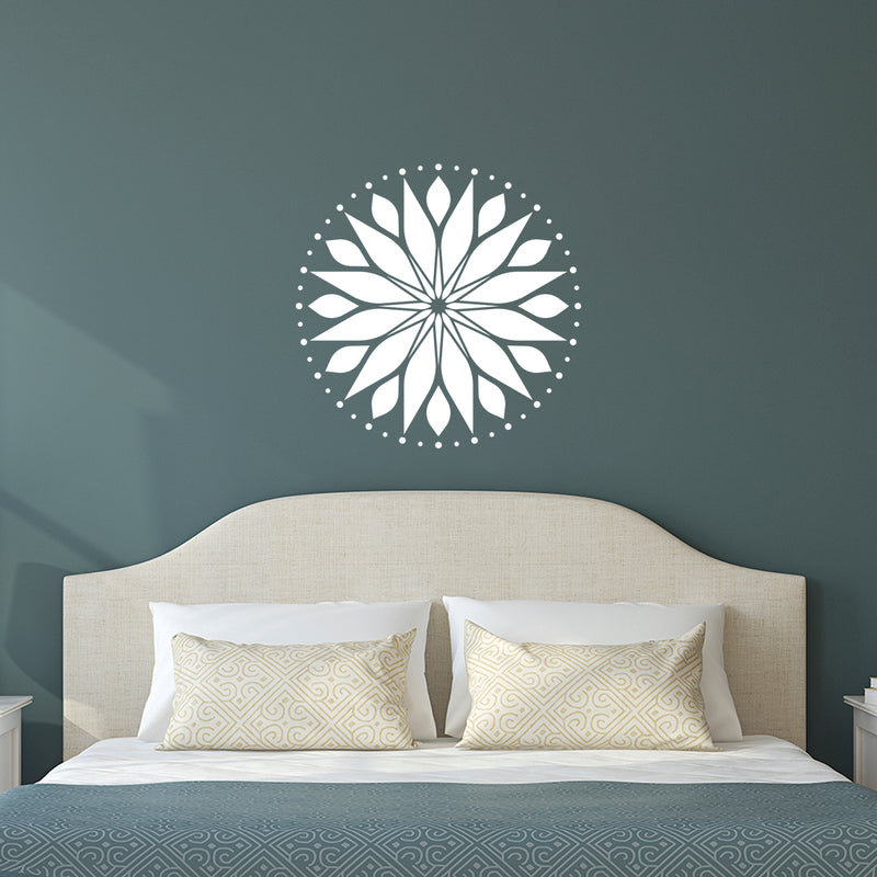 Vinyl Wall Art Decal - Circle Mandala - 23" x 23" - Adhesive Vinyl Sticker Decals - Home Apartment Workplace Decor - Yoga Studio Namaste Meditation Mandala Bohemian Flower (23" x 23"; White) 1