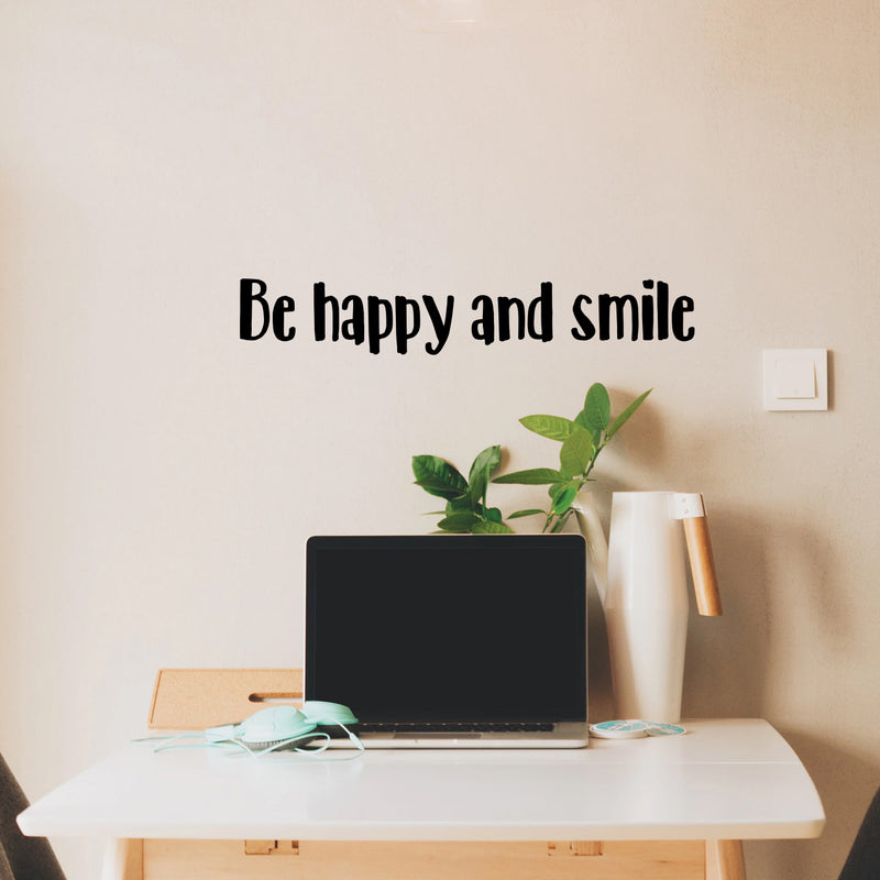 Vinyl Wall Art Decal - Be Happy and Smile - Motivational Positive Quotes Stencil Adhesive - Waterproof Indoor Outdoor Bedroom Living Room Workplace Use (5" x 30"; Black Text) 2