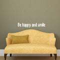 Vinyl Wall Art Decal - Be Happy and Smile - 5" x 30" - Motivational Positive Quotes Stencil Adhesive - Waterproof Indoor Outdoor Bedroom Living Room Workplace Use (5" x 30"; White Text) 1