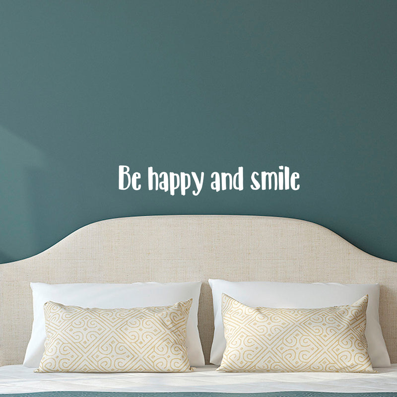 Vinyl Wall Art Decal - Be Happy and Smile - 5" x 30" - Motivational Positive Quotes Stencil Adhesive - Waterproof Indoor Outdoor Bedroom Living Room Workplace Use (5" x 30"; White Text) 2