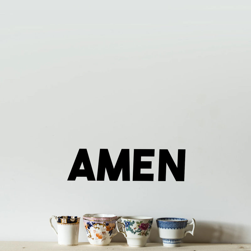 Vinyl Wall Art Decal - Amen - 5.5" x 20" - Religious Spiritual Faith Wall Art Sticker - Christianity Inspirational Phrase Decal Adhesive - God Bible Revelation Motivation Quote (5.5" x 20"; Black) 2