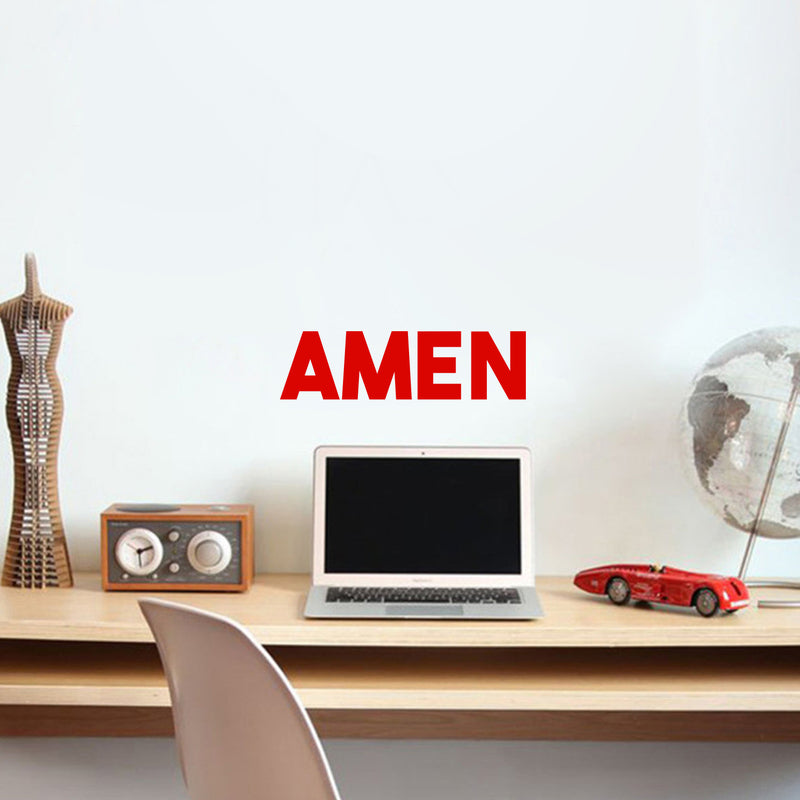 Vinyl Wall Art Decal - Amen - 5.5" x 20" - Religious Spiritual Faith Wall Art Sticker - Christianity Inspirational Phrase Decal Adhesive - God Bible Revelation Motivation Quote (5.5" x 20"; Red) 1