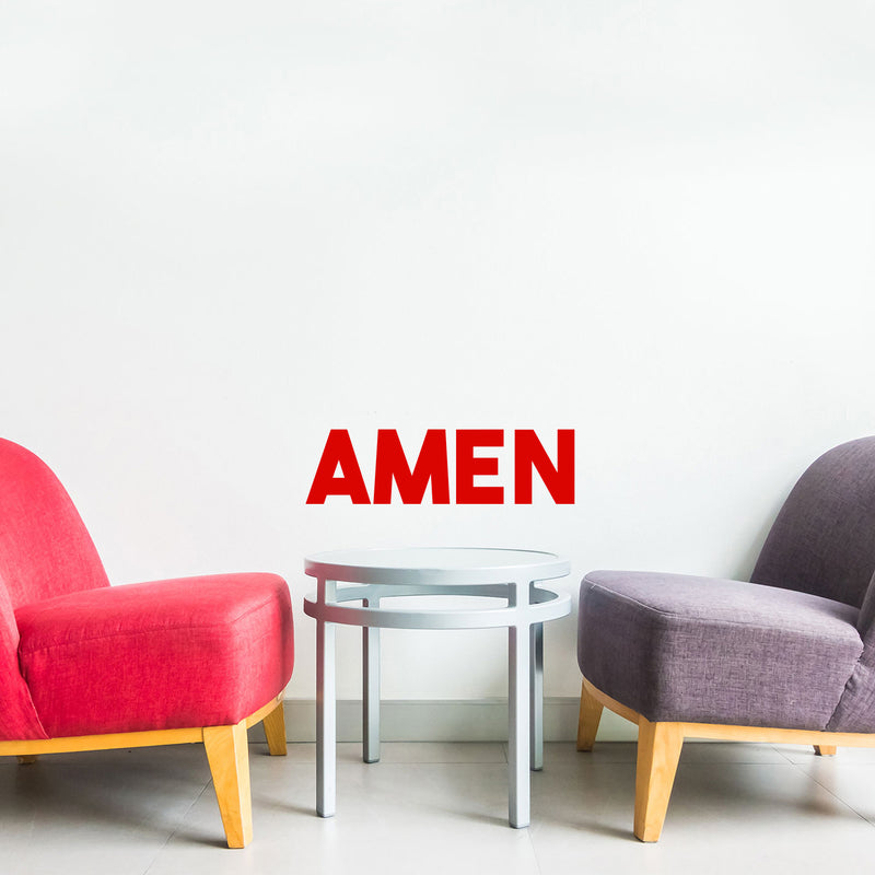 Vinyl Wall Art Decal - Amen - 5.5" x 20" - Religious Spiritual Faith Wall Art Sticker - Christianity Inspirational Phrase Decal Adhesive - God Bible Revelation Motivation Quote (5.5" x 20"; Red) 2