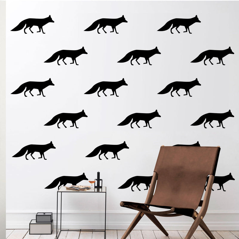 Set of 15 Vinyl Wall Art Decal - Fox Patterns - 2.Each - Stencil Adhesive Vinyl for Home Apartment Workplace Use - Cool Simple Shapes for Living Room Bedroom Decor (2.Each; Black) 2