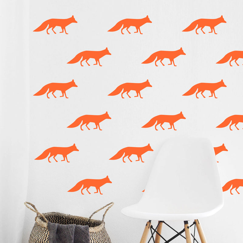 Set of 12 Vinyl Wall Art Decal - Fox Patterns - 2.2" x 5" Each - Stencil Adhesive Vinyl for Home Apartment Workplace Use - Cool Simple Shapes for Living Room Bedroom Decor (2.2" x 5" Each; Orange) 2