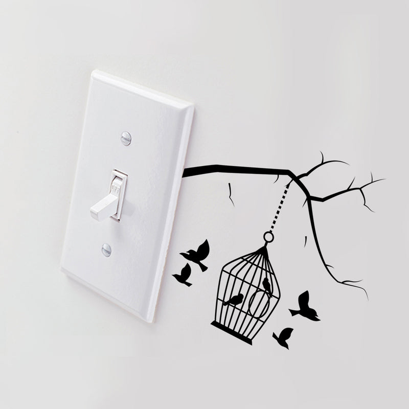 Vinyl Wall Art Decal - Tree Branch And Birdcage - 4. - Cute Animal Decor For Light Switch Window Mirror Luggage Car Bumper Laptop Computer Peel And Stick Skin Sticker Designs 2