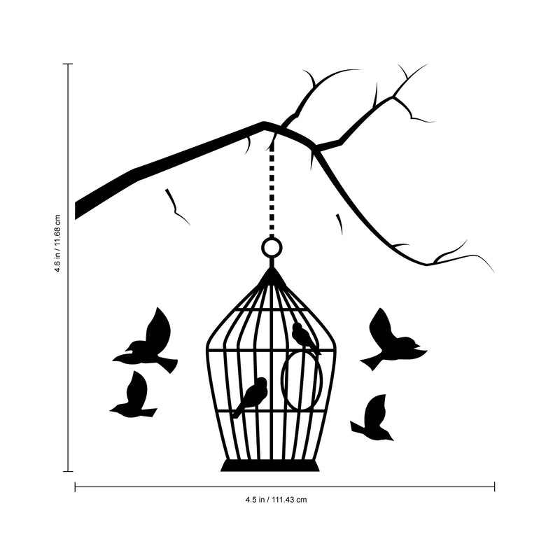 Vinyl Wall Art Decal - Tree Branch And Birdcage - 4. - Cute Animal Decor For Light Switch Window Mirror Luggage Car Bumper Laptop Computer Peel And Stick Skin Sticker Designs 4