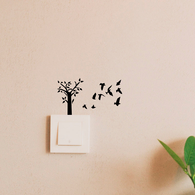 Vinyl Wall Art Decal - Tree and Birds - 2.5" x 5" - Cute Animal Decor for Light Switch Window Mirror Luggage Car Bumper Laptop Computer Peel and Stick Skin Sticker Designs 2