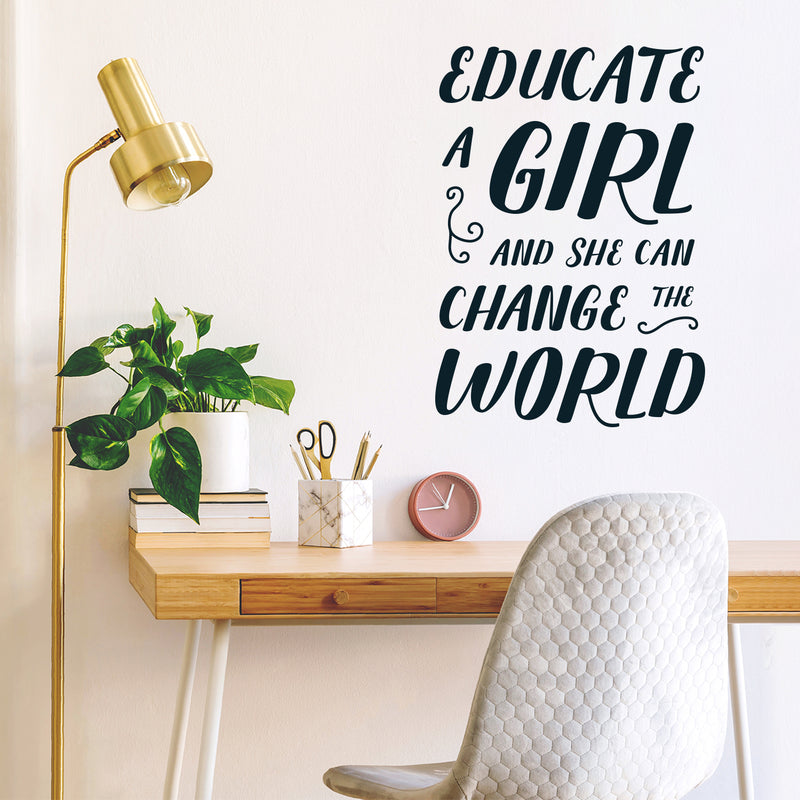 Vinyl Wall Art Decal - Educate A Girl and She Can Change The World - 33" x 23" - Teen Girl Bedroom Little Girls Nursery Wall Decor Sticker Decals- Women’s Empowerement Motivational Quote Sayings 2