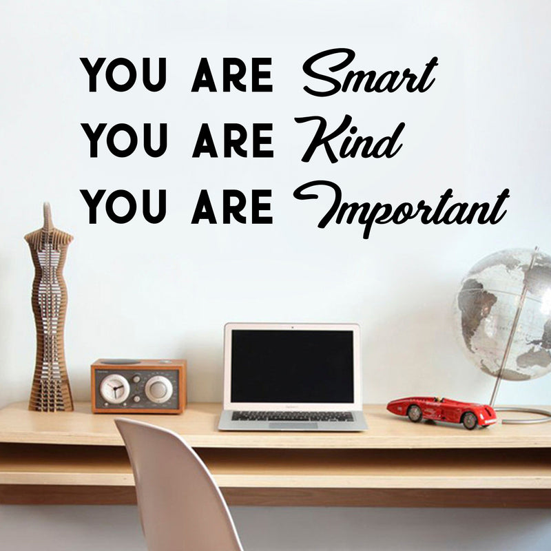 Vinyl Wall Art Decal - You are Smart You are Kind You are Important - 16" x 36" - Motivational Quote Words Teen Boy Girl Bedroom Living Room Home Office Decor - Trendy Modern Wall Sticker Decals 1