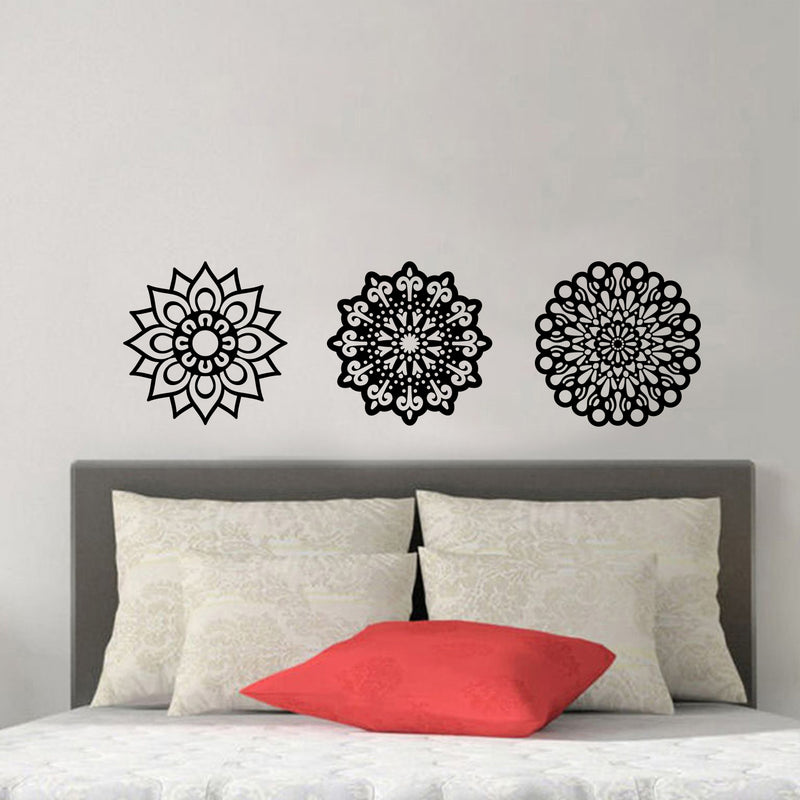 Vinyl Wall Art Decal - Set Of 3 Mandalas - Sticker Vinyl For Home Apartment Workplace Use - Beautiful Geometric Universe Symbol For Living Room Dorm Room Yoga Meditation 3