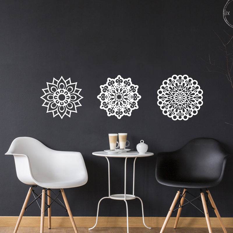 Vinyl Wall Art Decal - Set Of 3 Mandalas - 20" x 20" - Sticker Vinyl For Home Apartment Workplace Use - Beautiful Geometric Universe Symbol For Living Room Dorm Room Yoga Meditation (20" x 20"; White) 1