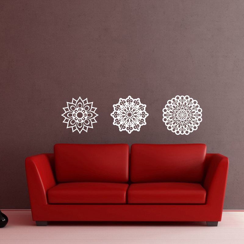 Vinyl Wall Art Decal - Set Of 3 Mandalas - 20" x 20" - Sticker Vinyl For Home Apartment Workplace Use - Beautiful Geometric Universe Symbol For Living Room Dorm Room Yoga Meditation (20" x 20"; White) 2