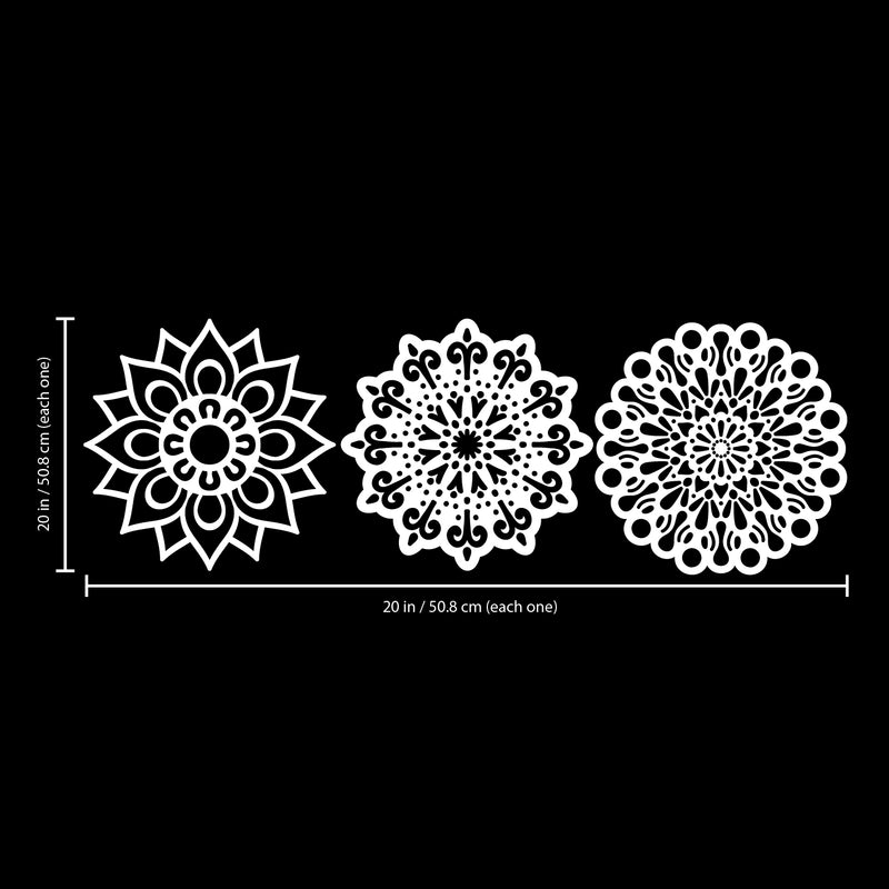 Vinyl Wall Art Decal - Set Of 3 Mandalas - 20" x 20" - Sticker Vinyl For Home Apartment Workplace Use - Beautiful Geometric Universe Symbol For Living Room Dorm Room Yoga Meditation (20" x 20"; White) 3