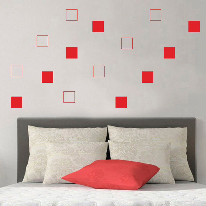 Set of 20 Vinyl Wall Art Decal - Square Patterns - 4.3" x 4.3" Each - Minimalist Vinyl Stickers for Home Apartment Bedroom - Cool Modern Decor for Living Room Workplace Use (4.3" x 4.3" Each; Red) 1