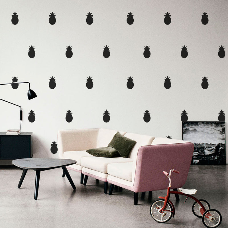 Set of 20 Vinyl Wall Art Decal - Pineapple Pattern - 4" x 2.7" Each - Fun Summer Stickers for Outdoor Indoor Use - Trendy Home Decor for Bedroom Dorm Room Apartment Wall Art (4" x 2.7" Each; Black) 2