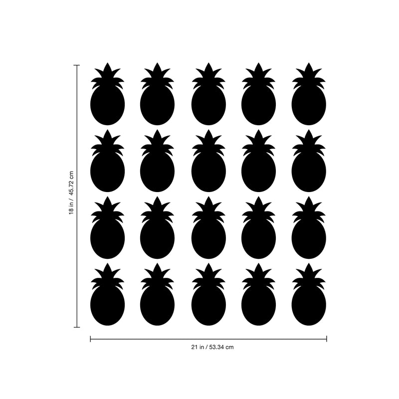 Set of 20 Vinyl Wall Art Decal - Pineapple Pattern - 4" x 2.7" Each - Fun Summer Stickers for Outdoor Indoor Use - Trendy Home Decor for Bedroom Dorm Room Apartment Wall Art (4" x 2.7" Each; Black) 4