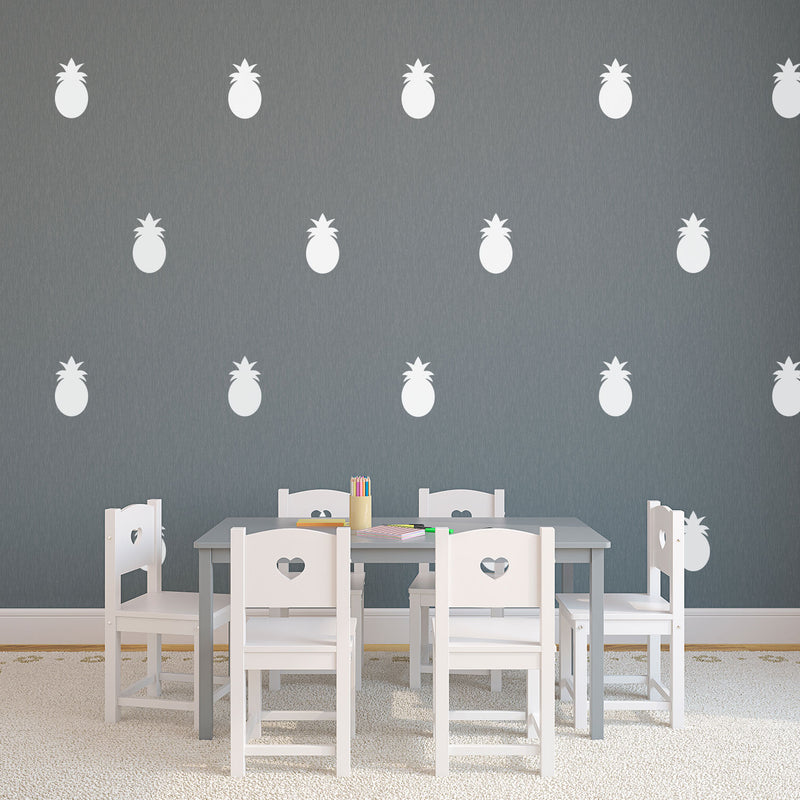 Set of 20 Vinyl Wall Art Decal - Pineapple Pattern - 4" x 2.7" Each - Fun Summer Stickers for Outdoor Indoor Use - Trendy Home Decor for Bedroom Dorm Room Apartment Wall Art (4" x 2.7" Each; White) 2