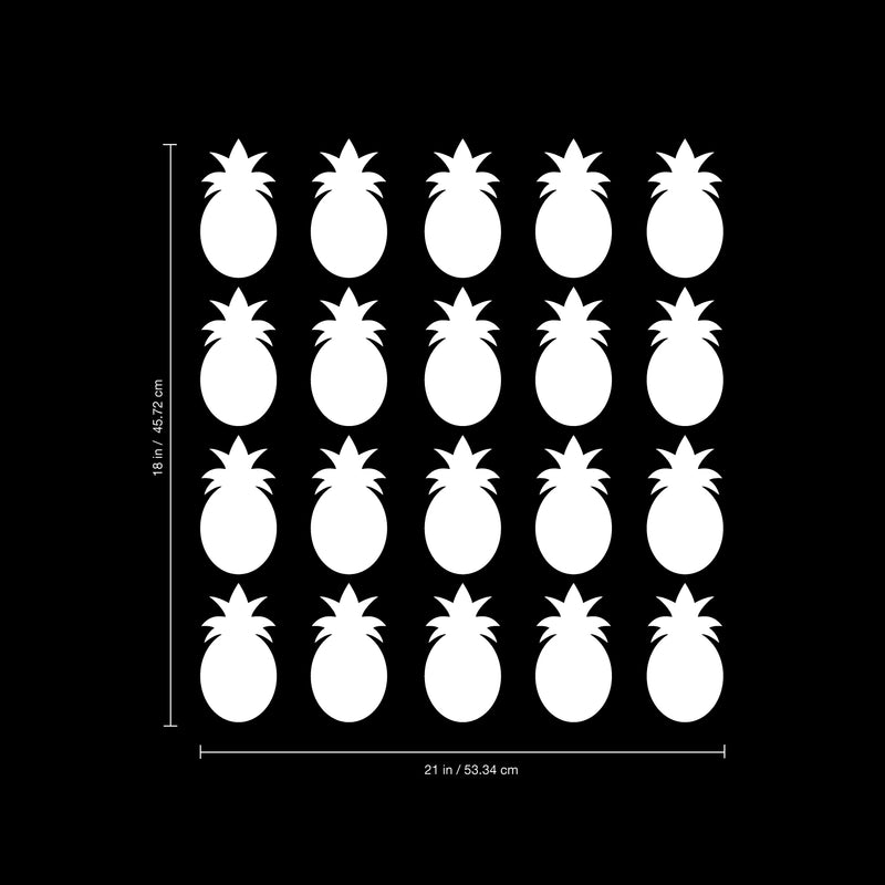 Set of 20 Vinyl Wall Art Decal - Pineapple Pattern - 4" x 2.7" Each - Fun Summer Stickers for Outdoor Indoor Use - Trendy Home Decor for Bedroom Dorm Room Apartment Wall Art (4" x 2.7" Each; White) 4