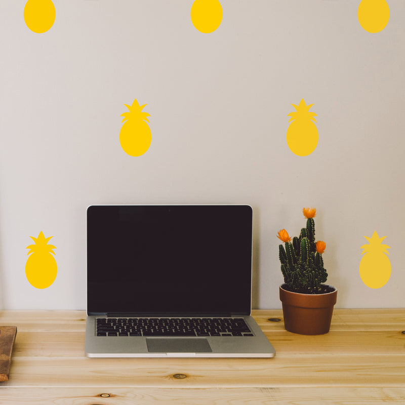 Set of 20 Vinyl Wall Art Decal - Pineapple Pattern - 4" x 2.7" Each - Fun Summer Stickers for Outdoor Indoor Use - Trendy Home Decor for Bedroom Dorm Room Apartment Wall Art (4" x 2.7" Each; Yellow) 2