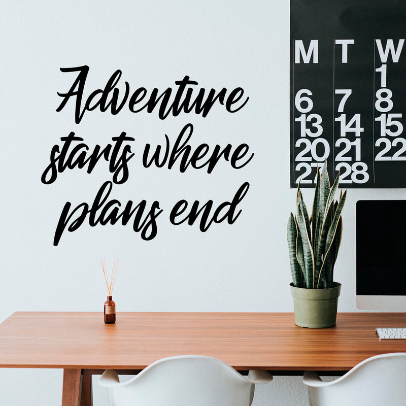 Vinyl Wall Art Decal - Adventure Starts Where Plans End - Inspirational Life Quotes - 19.5" x 23" - Apartment Living Room Wall Decor - Adventure Vacations Travel Stickers 3