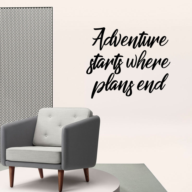 Vinyl Wall Art Decal - Adventure Starts Where Plans End - Inspirational Life Quotes - 19.5" x 23" - Apartment Living Room Wall Decor - Adventure Vacations Travel Stickers 2