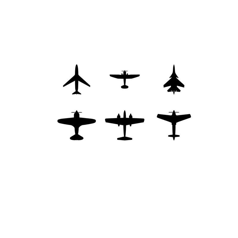 Set of 6 Vinyl Wall Art Decals - Airplanes Patterns - Each - Cool Adhesive Sticker Shapes For Kids Toddlers Teens Bedroom Playroom Living Room Home Apartment Decorations 1