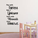 Vinyl Wall Art Decal - Play With Fairies Ride With Unicorns Swim With Mermaids - Cute Decor For Little Girls Toddlers Teens Bedroom Nursery Adhesive Decor - Home Daycare Sticker 3