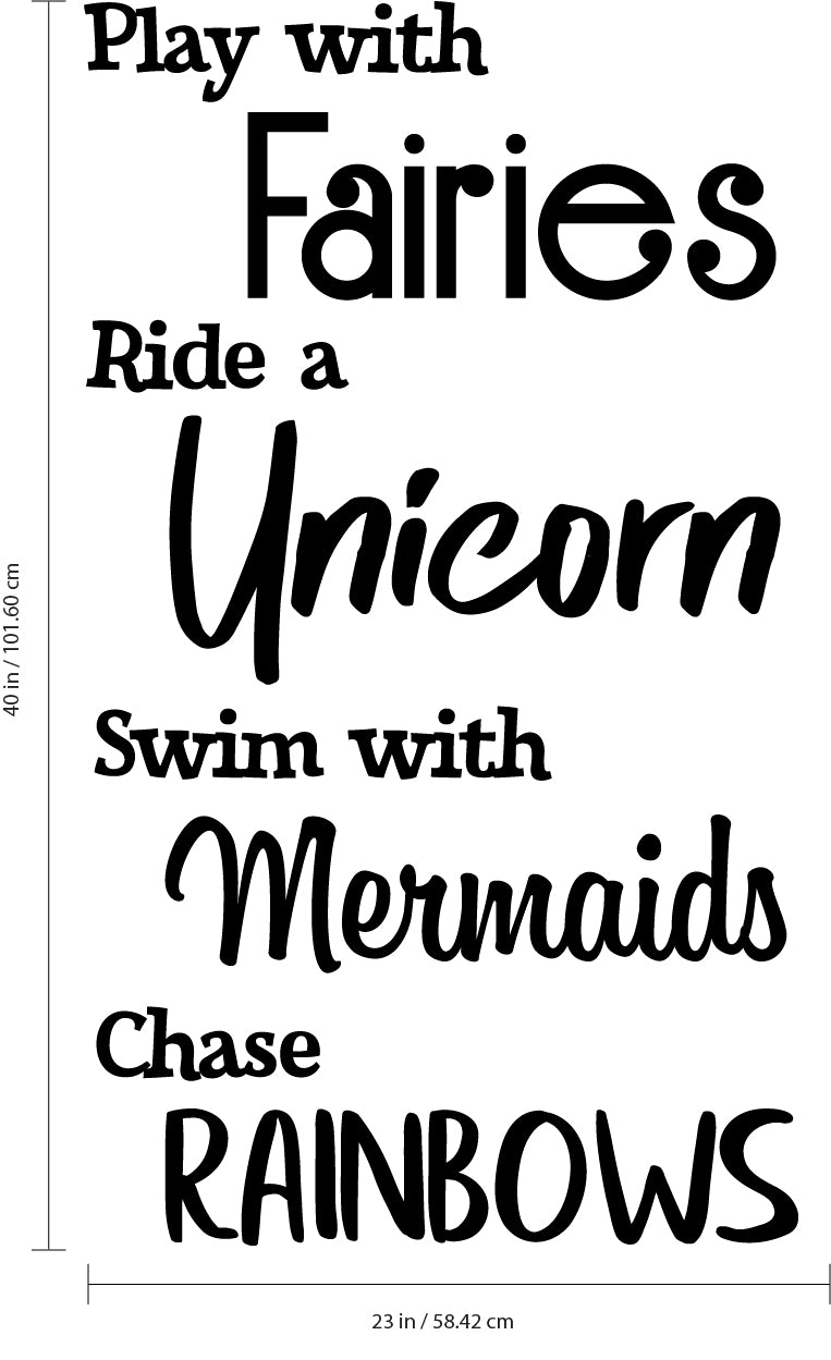 Vinyl Wall Art Decal - Play with Fairies Ride with Unicorns Swim with Mermaids - 40" x 23" - Cute Decor for Girls Toddlers Teens Tweens Bedroom Nursery Adhesive Home Decor - Removable Sticker Decals 4
