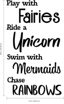 Vinyl Wall Art Decal - Play with Fairies Ride with Unicorns Swim with Mermaids - 40" x 23" - Cute Decor for Girls Toddlers Teens Tweens Bedroom Nursery Adhesive Home Decor - Removable Sticker Decals 4