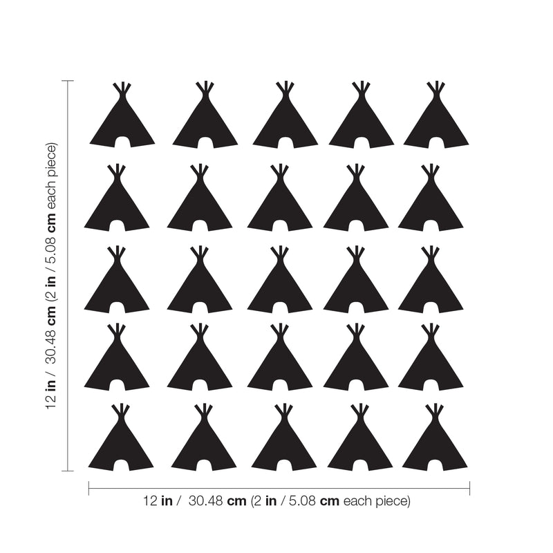 Set of 25 Vinyl Wall Art Decal - Teepee Tents - 2" x 2" Each - Kids Teens Room Stickers - Wild West Tribal Desert Theme Home Play Room Bedroom Nursery Living Room Apartment Decor 3